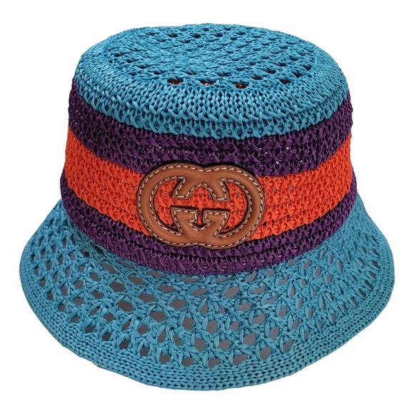 Gucci GG Appliqué Crochet Straw Bucket Hat - Picture 1 of 7